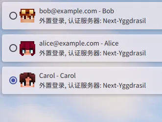 角色名登录在HMCL账号列表中的显示